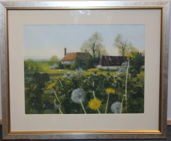 Paul Evans (20th C.) House and dandelions, 13.5 x 18in.